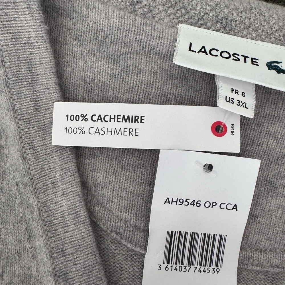 Lacoste men's chalkboard heather cashmere V-neck vest 3XL